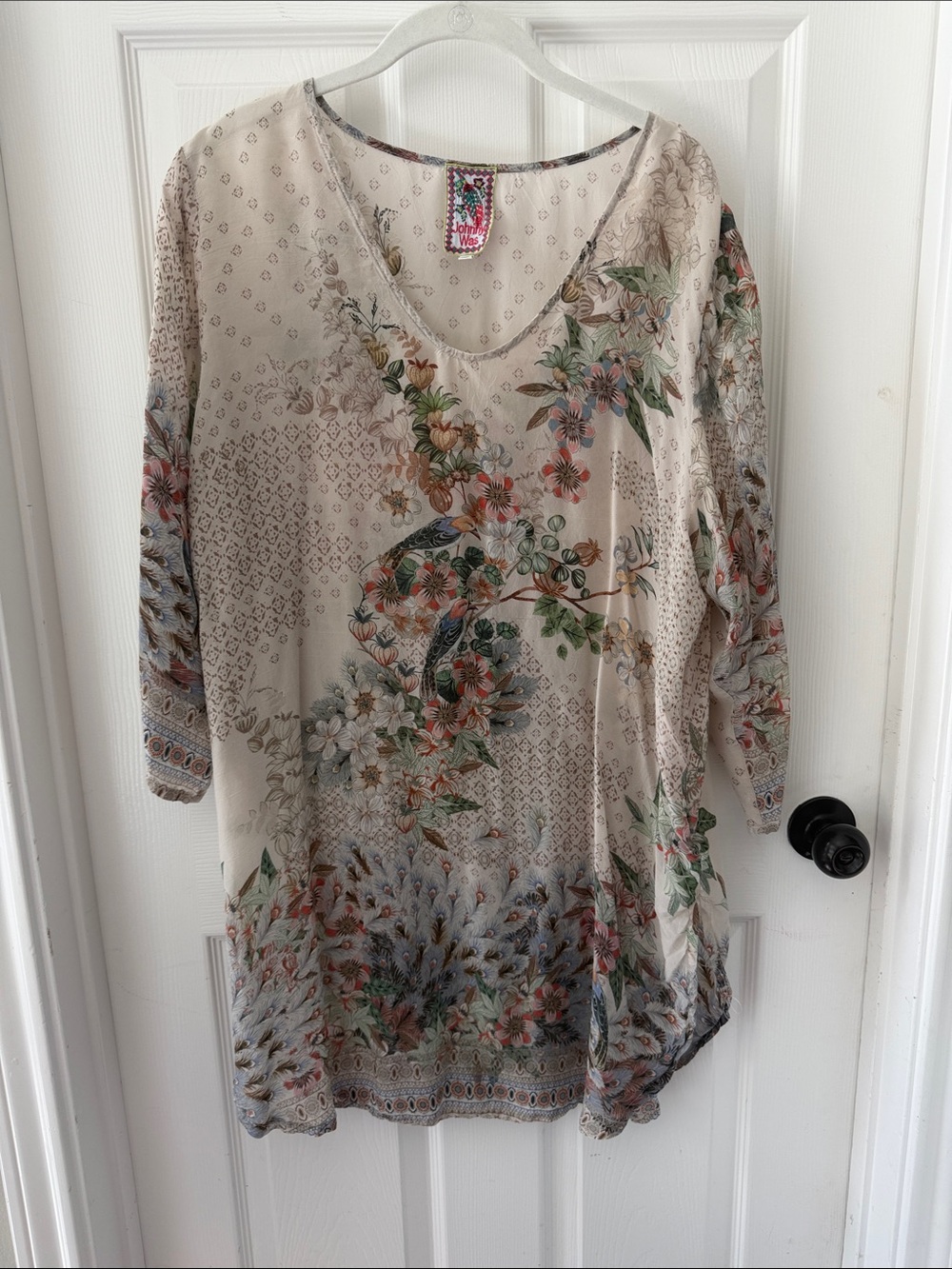 Johnny Was Cream Floral & Bird Print Tunic